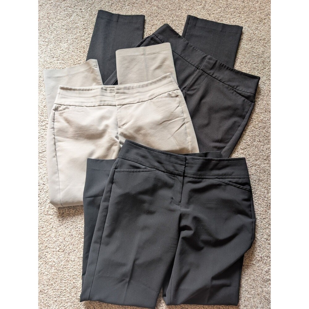 Lot 3 Pair Elle Dress Pants Women 14 Tan, Black, Black Pattern, Mid Rise Stretch